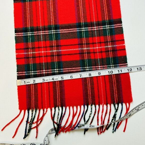 Christmas Plaid Fringe Scarf Rectangular Red Fleece Holiday Festive Classic - Picture 2 of 2